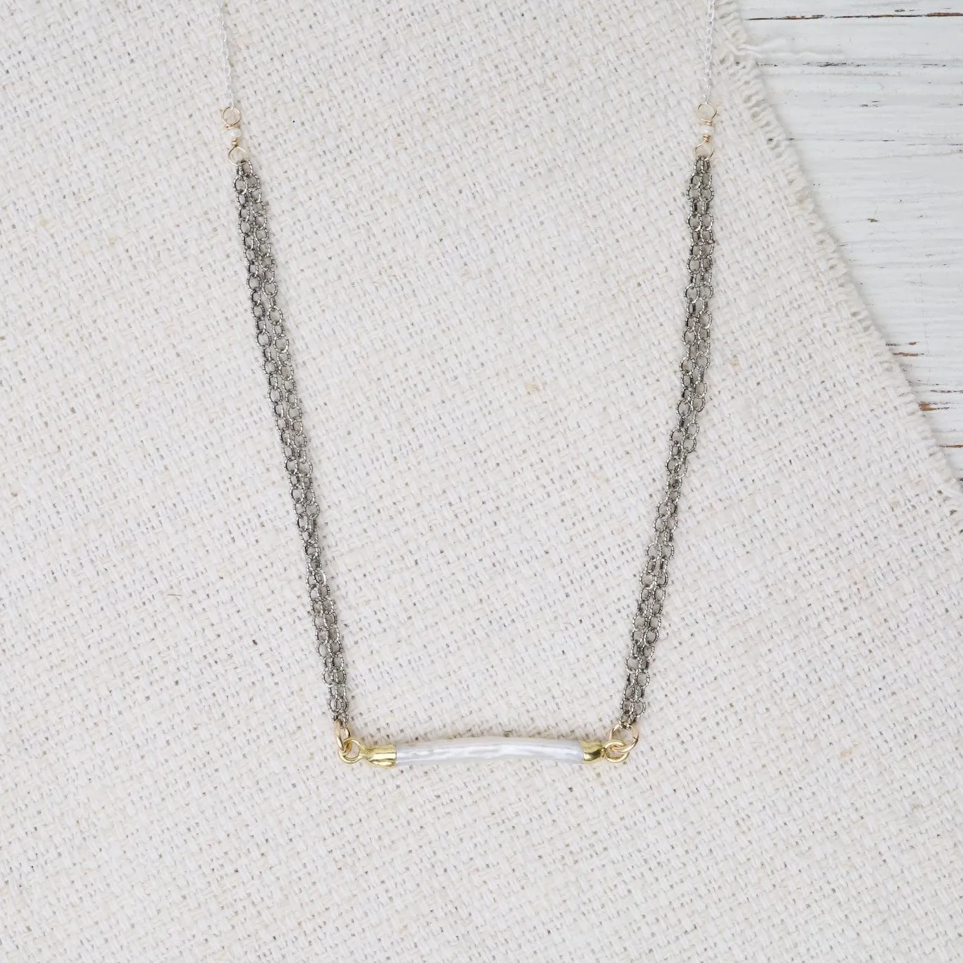 Biwa Pearl Two Tone Necklace