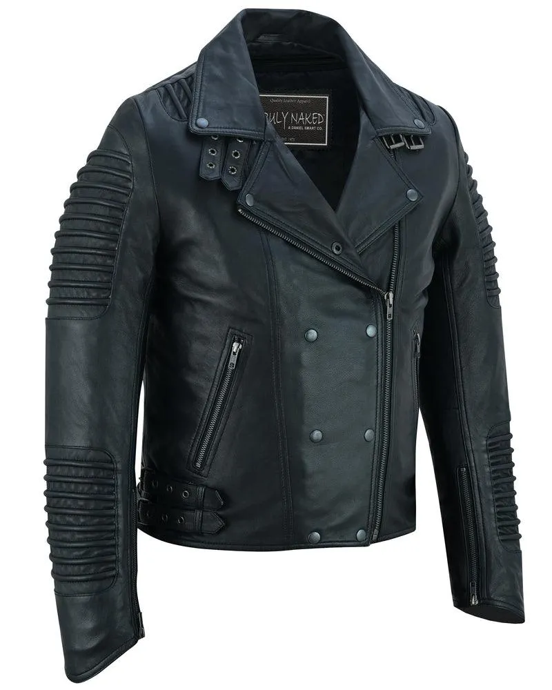 Black Ace Men's Black Fashion Leather Jacket with Ribbed Accents