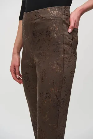 Brown/Multi Foiled Animal Print Classic Denim Pants Style 244945